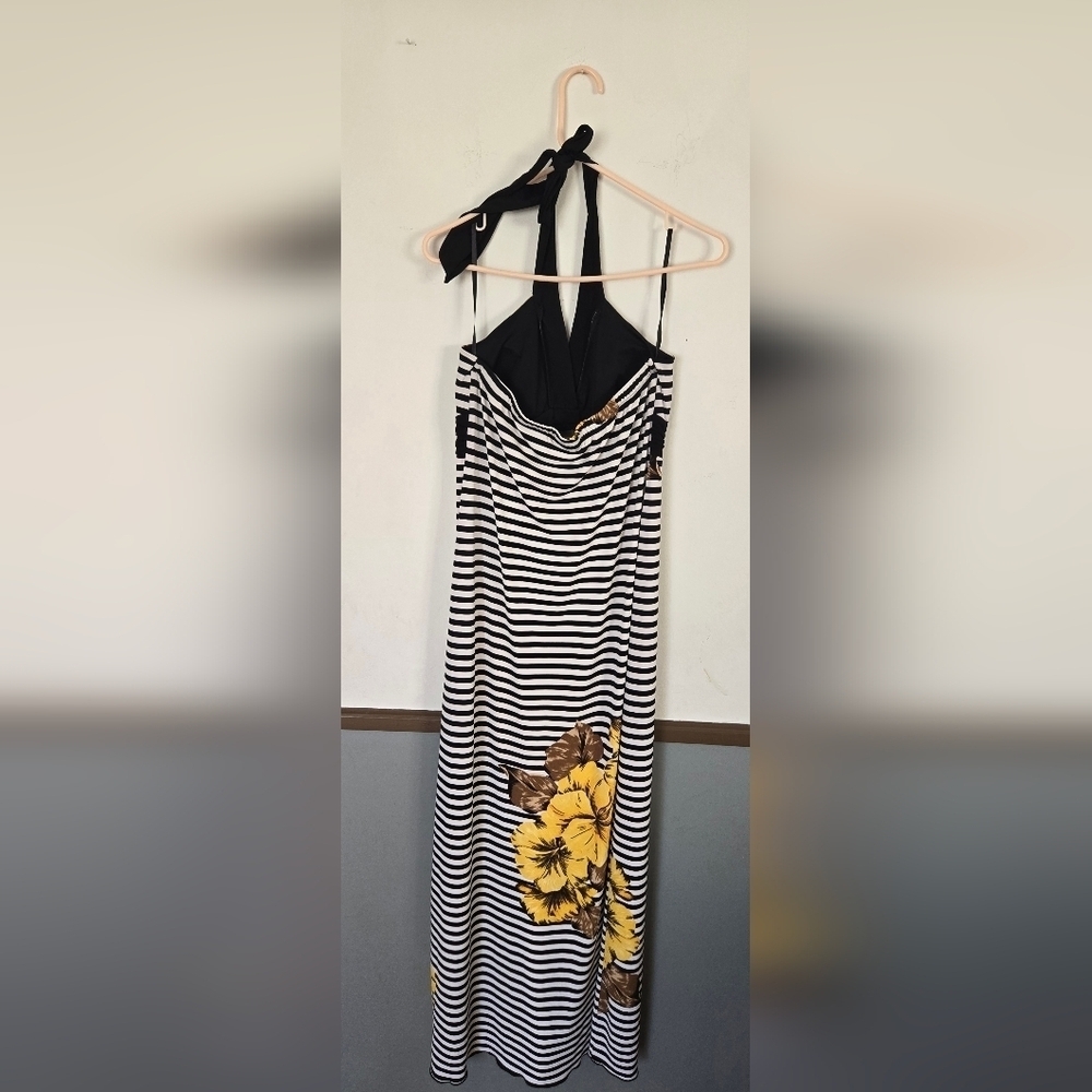 Carole Little Womens Size 8 Black And White Floral Sundress Halter Maxi Dress - Picture 2 of 7